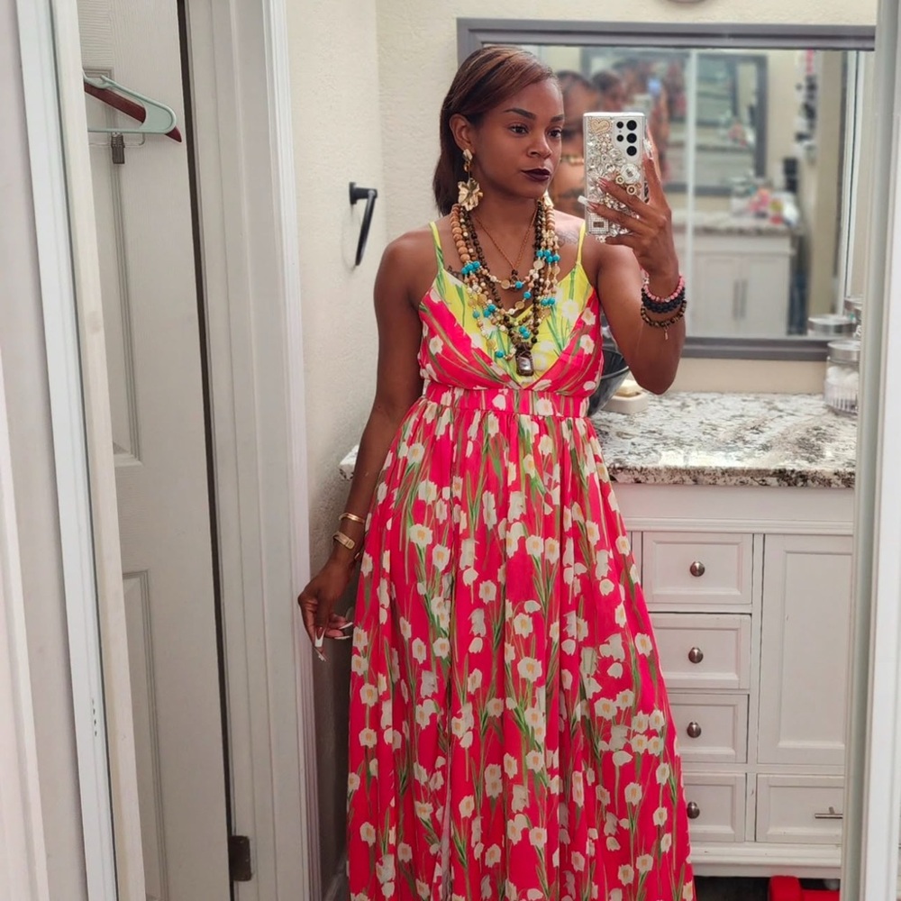 L'ATISTE Red Spaghetti Strap Sundress Maxi